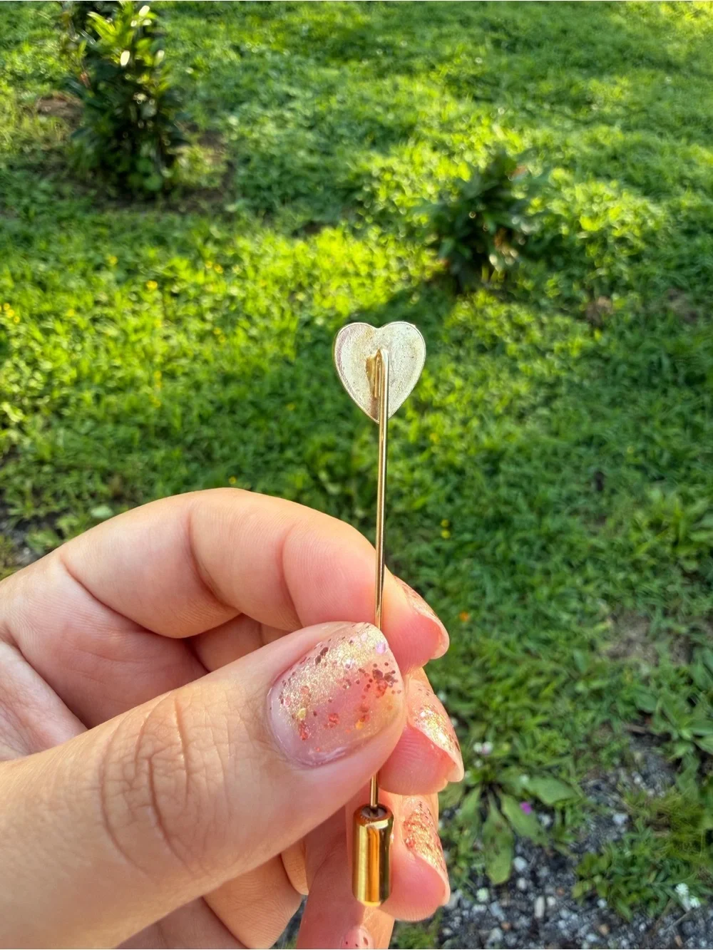 Gold Tone  Heart Stick Brooch